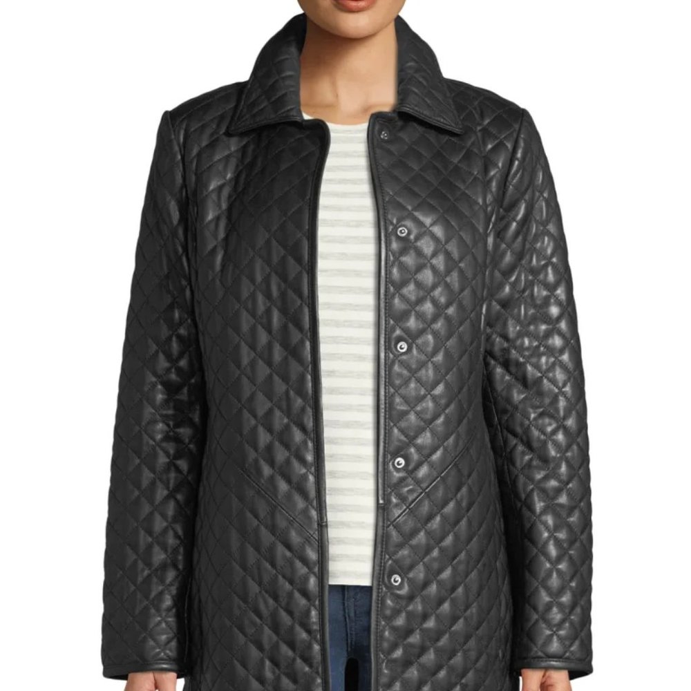 NEIMAN MARCUS LEATHER COLLECTION Black Quilted Leather long jacket Sz 2X